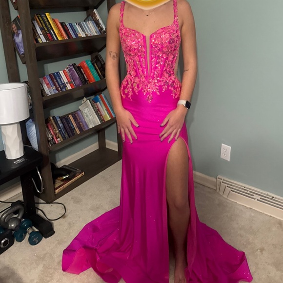 Dresses & Skirts - Vibrant Pink Evening Gown with Floral Details